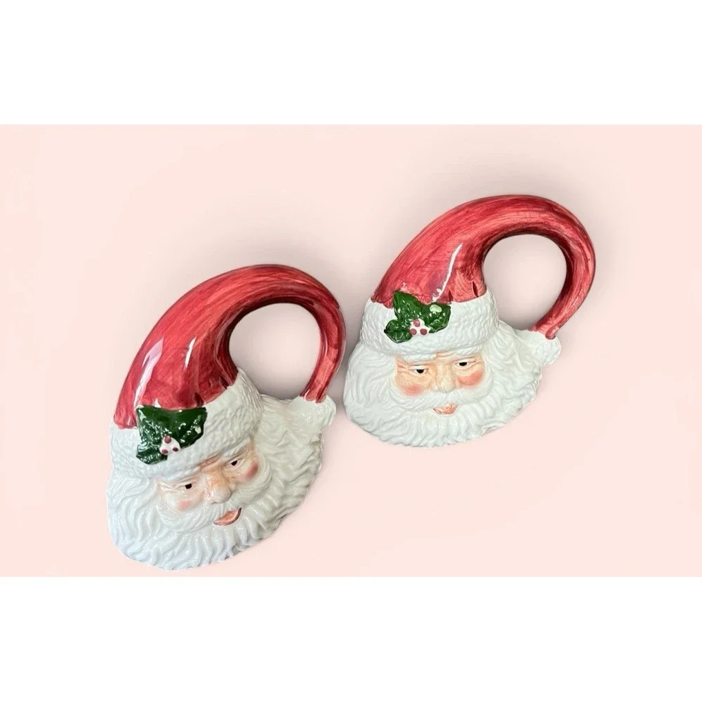 Holly Tree 2 Santa Claus Figurines Christmas Holiday Holly‎ Jolly Merry Vintage